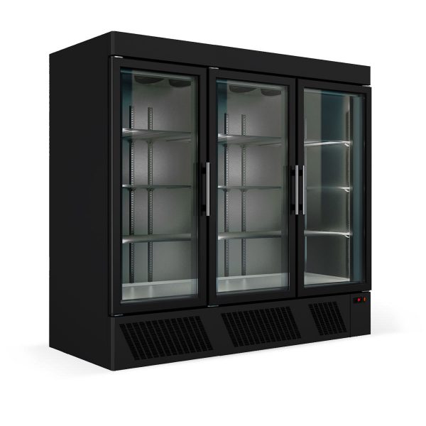 Trokrilni frižider za piće sa staklenim vratima crne boje