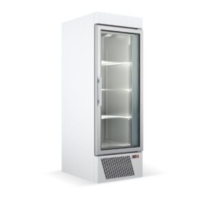 Frižider za piće sa staklenim vratima bele boje veoma moderan i kvalitetan