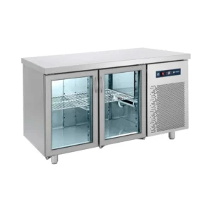 Rashladna vitrina - Hladni sto sa staklenim vratima - inox boja